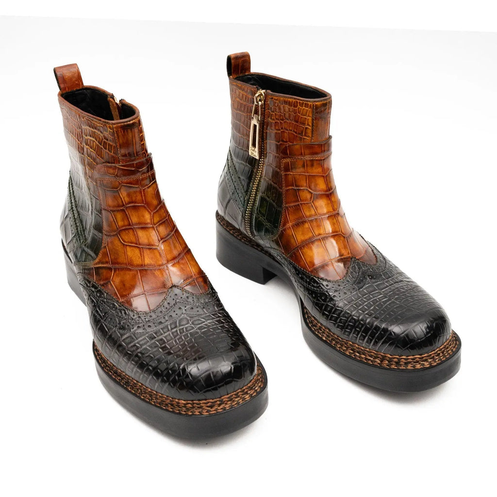 Multicolor Crocodile Leather Chelsea Boots
