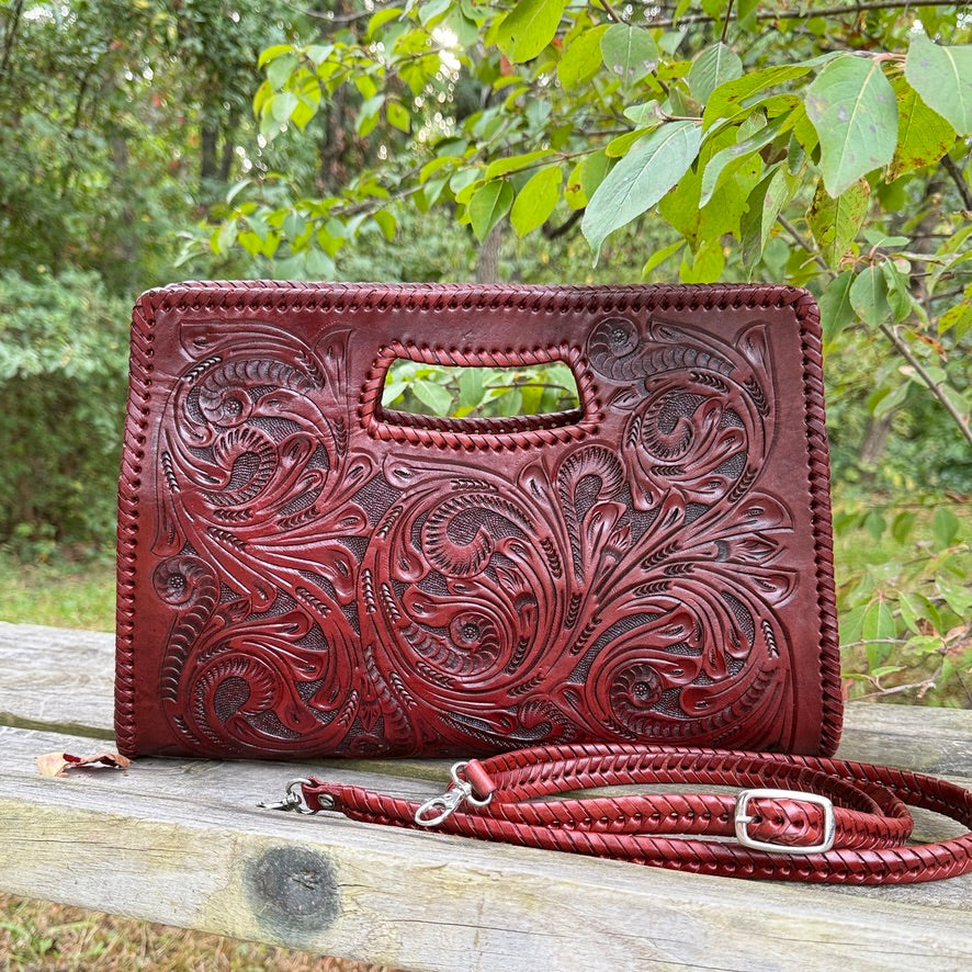 Hand-Tooled Leather Large Clutch & Crossbody, "JENNY" by ALLE