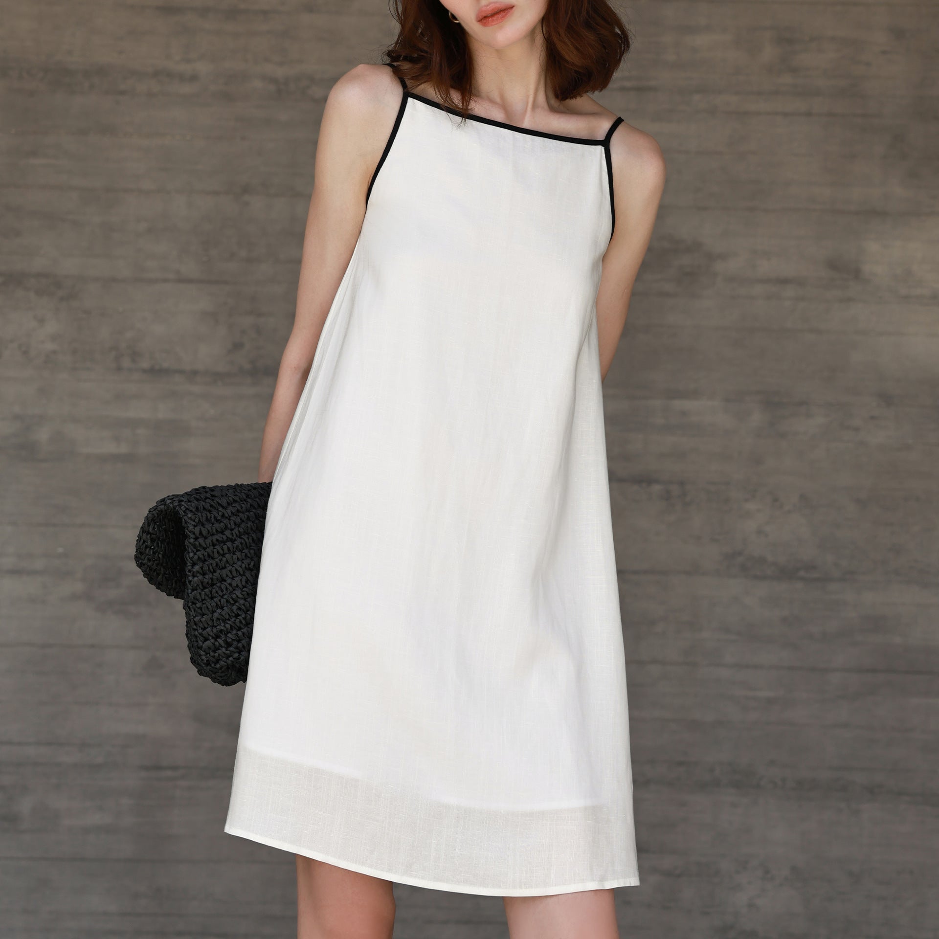 Tencel Linen Strap Dress White Short Dress for Women Summer Cross-color Casual Cotton Linen Vest Dress