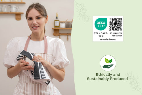 100% Organic Cotton Striped Kitchen Towels | Set of 6 | 20”×30” | Chemical-Free