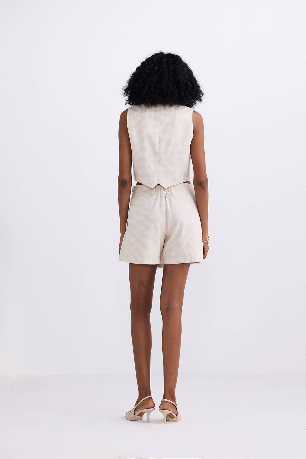 Cropped Cotton Tweed Vest in Cream