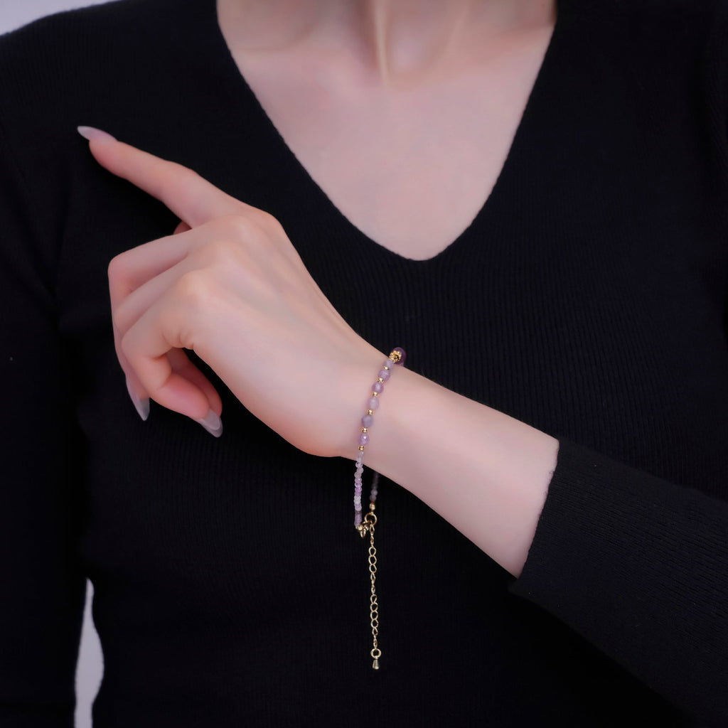 24K Gold Filled Purple Amethyst Gemstone 7.5 Inch Bracelet | WA-2886