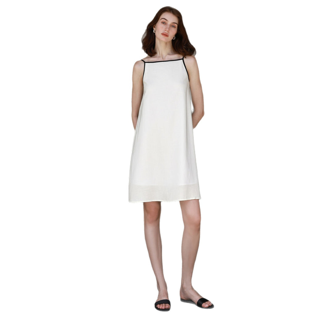 Tencel Linen Strap Dress White Short Dress for Women Summer Cross-color Casual Cotton Linen Vest Dress