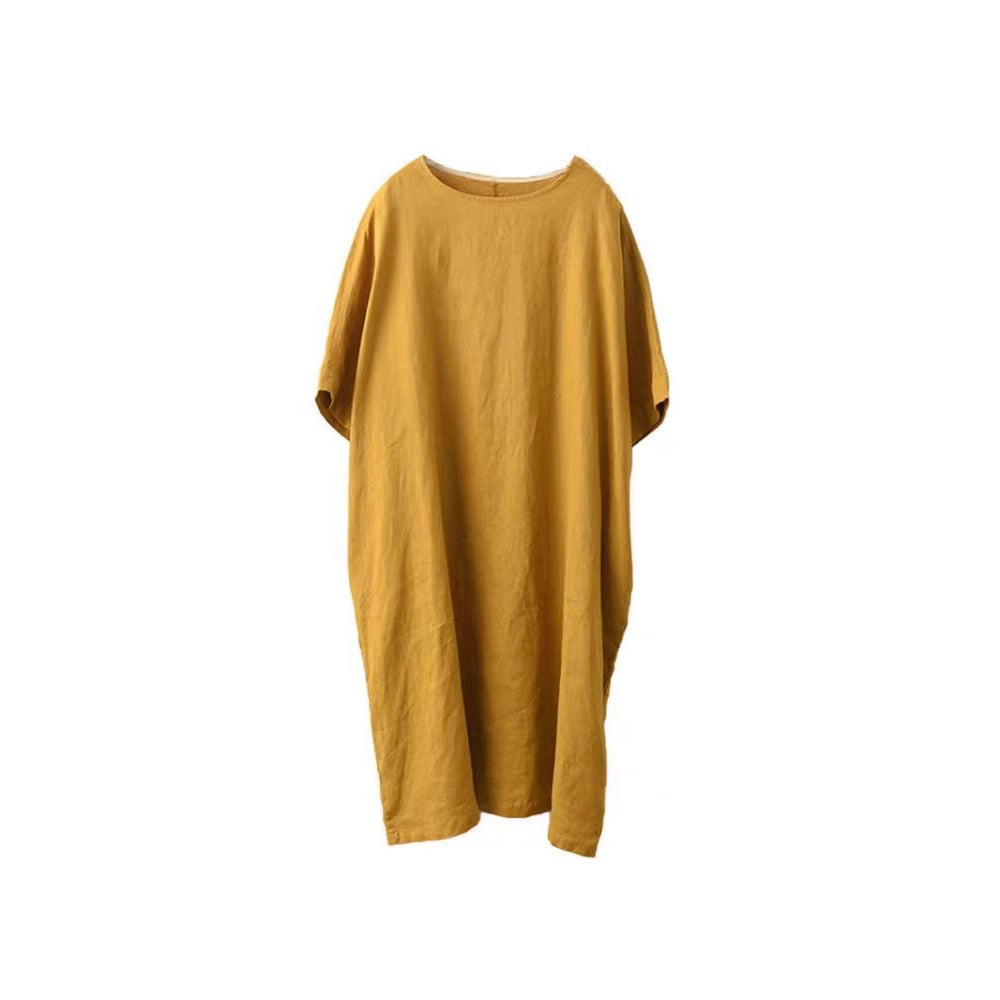 Vintage Linen Dress with Belt Loose Fit Pullover Midi Dress for Women