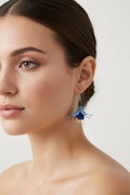Handmade Blue 3D Floral Crochet Dangle Earrings for Women