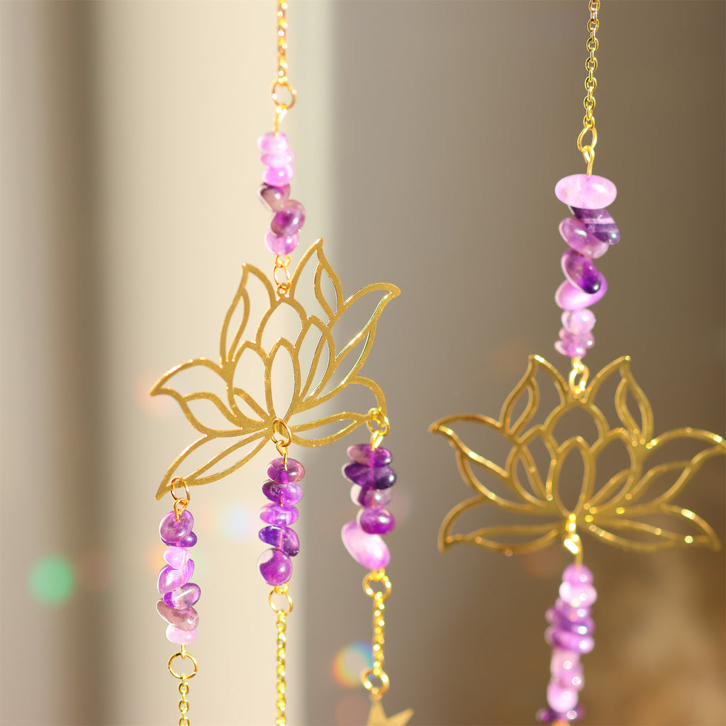 Crystal Suncatcher Natural Gravel Amethyst Lotus Flower Hanging Ornament
