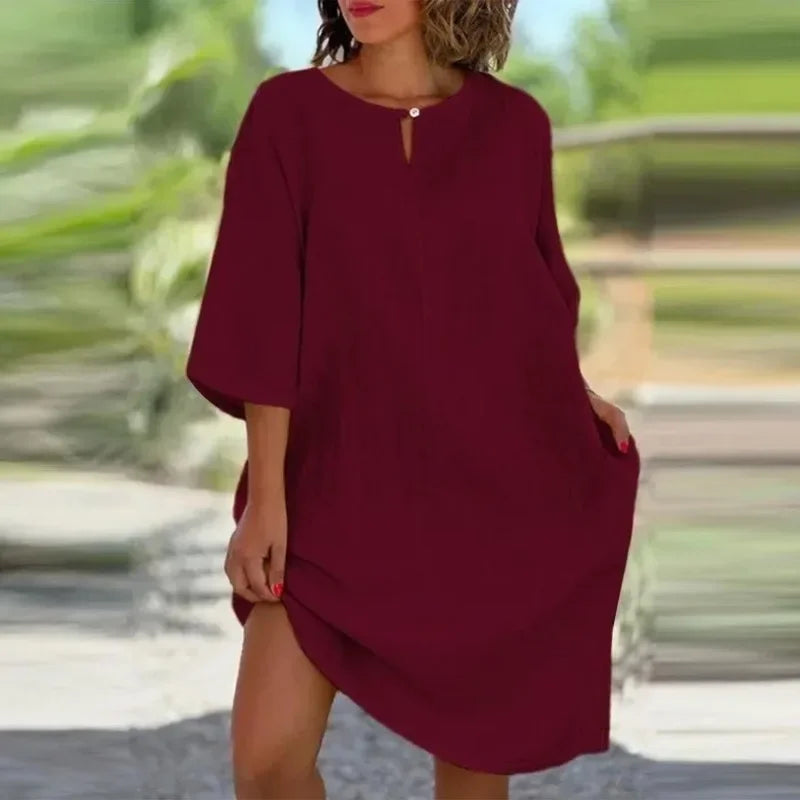Cotton Linen Casual Summer Dress – Loose Fit, Vintage Streetwear Style | S–XXXL