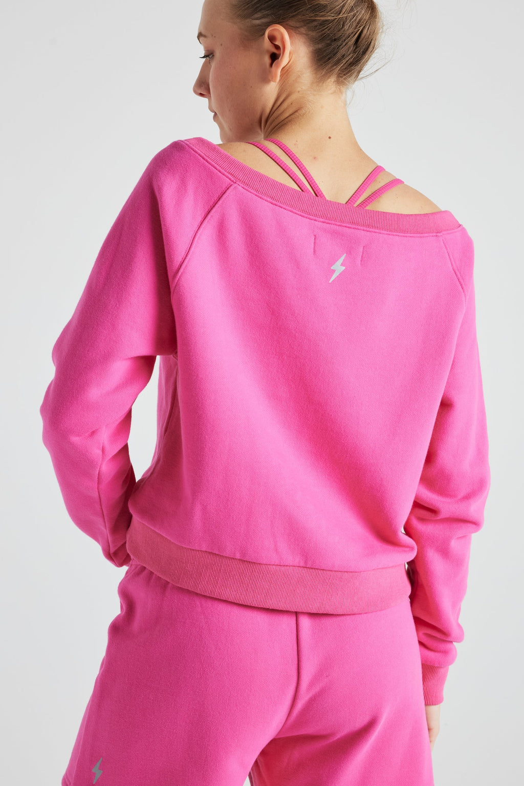 Pink Off-Shoulder Cotton Fleece Sweatshirt