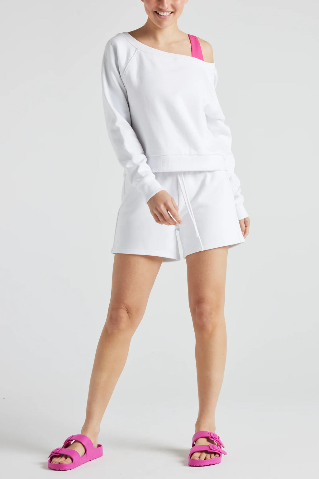 White Off-Shoulder Cotton Fleece Sweatshirt