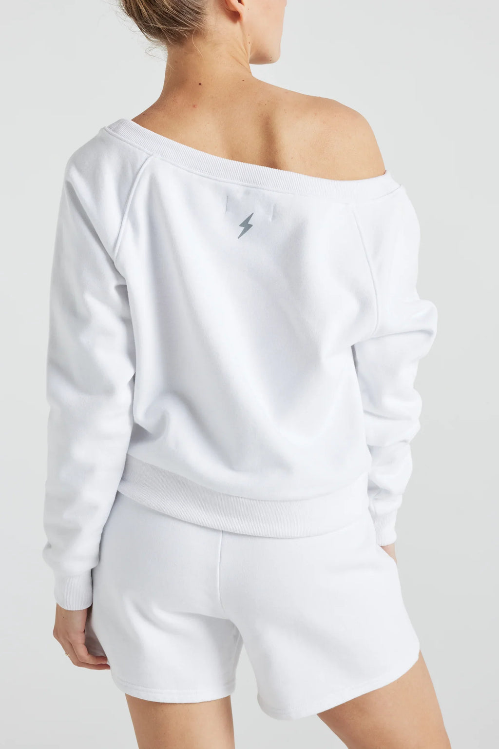 White Off-Shoulder Cotton Fleece Sweatshirt