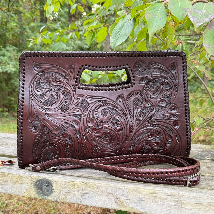 Hand-Tooled Leather Large Clutch & Crossbody, "JENNY" by ALLE