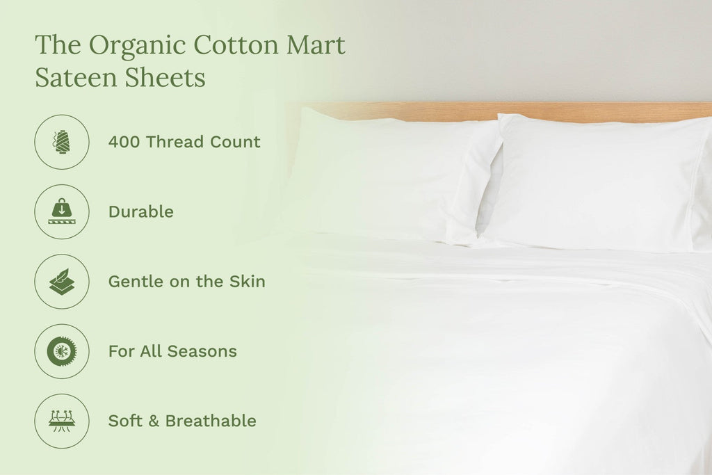 Organic Cotton Sateen Bed Sheet Set | GOTS Certified, Silky-Soft & Breathable | Organic Cotton Mart