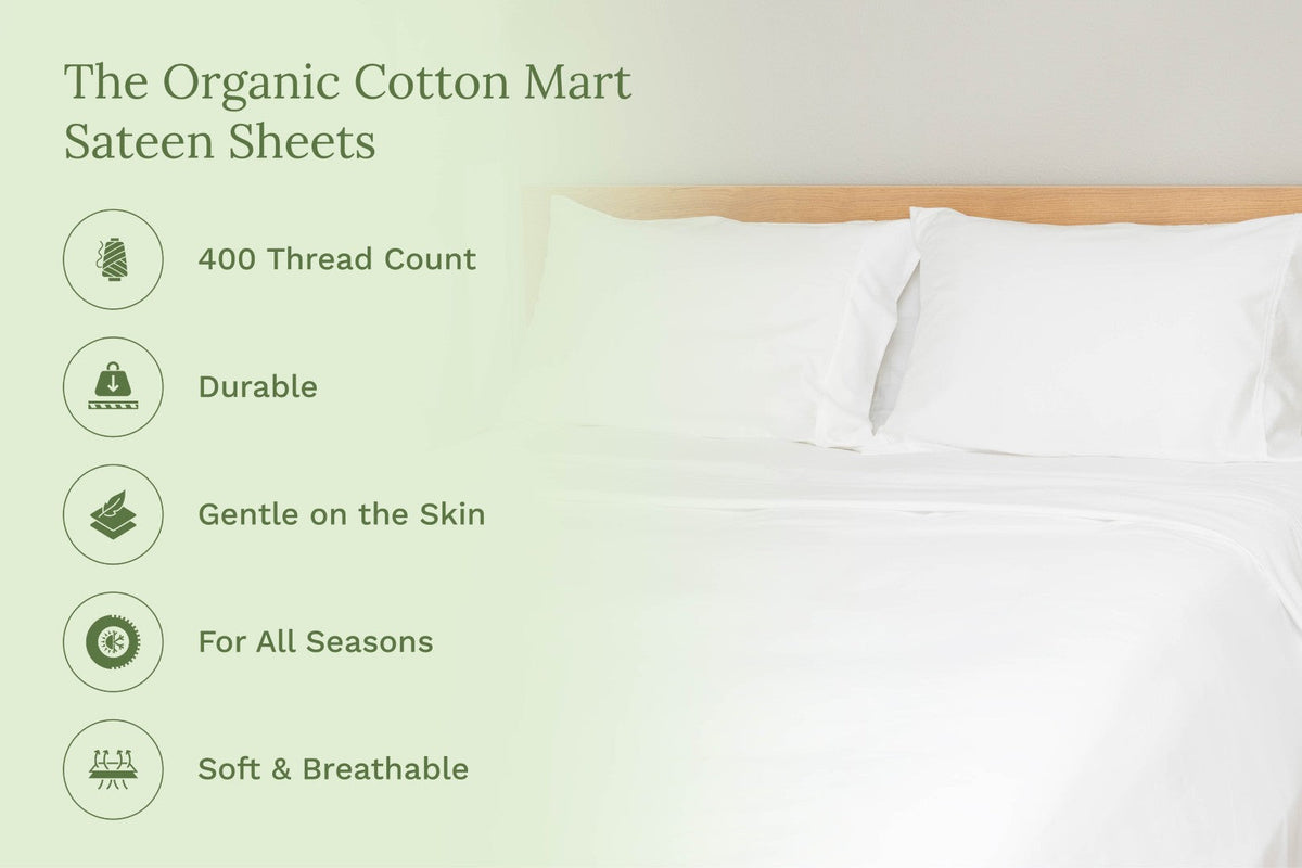 Organic Cotton Sateen Bed Sheet Set | GOTS Certified, Silky-Soft & Breathable | Organic Cotton Mart