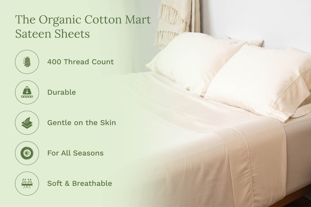 Organic Cotton Sateen Bed Sheet Set | GOTS Certified, Silky-Soft & Breathable | Organic Cotton Mart