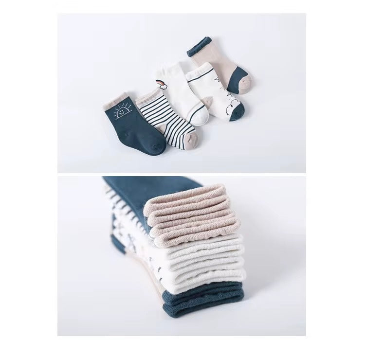 Sunset Rainbow Organic Cotton Kids Socks | 5-Pair Set for Toddlers Ages 2-5