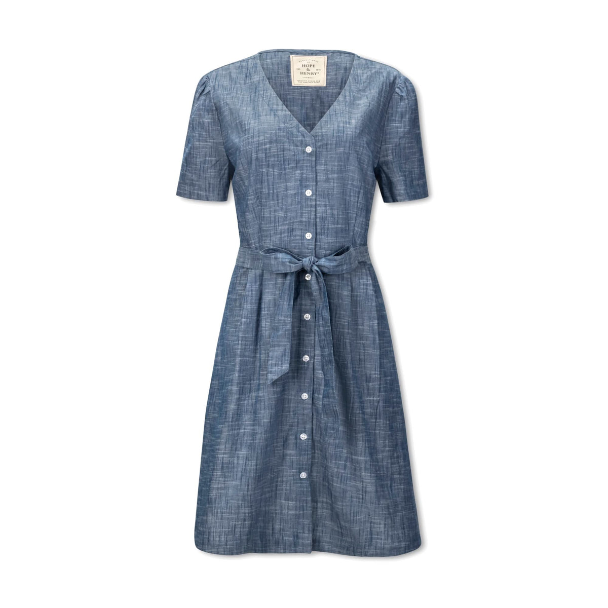Women’s Organic Cotton Button-Front Dress – Blue Chambray
