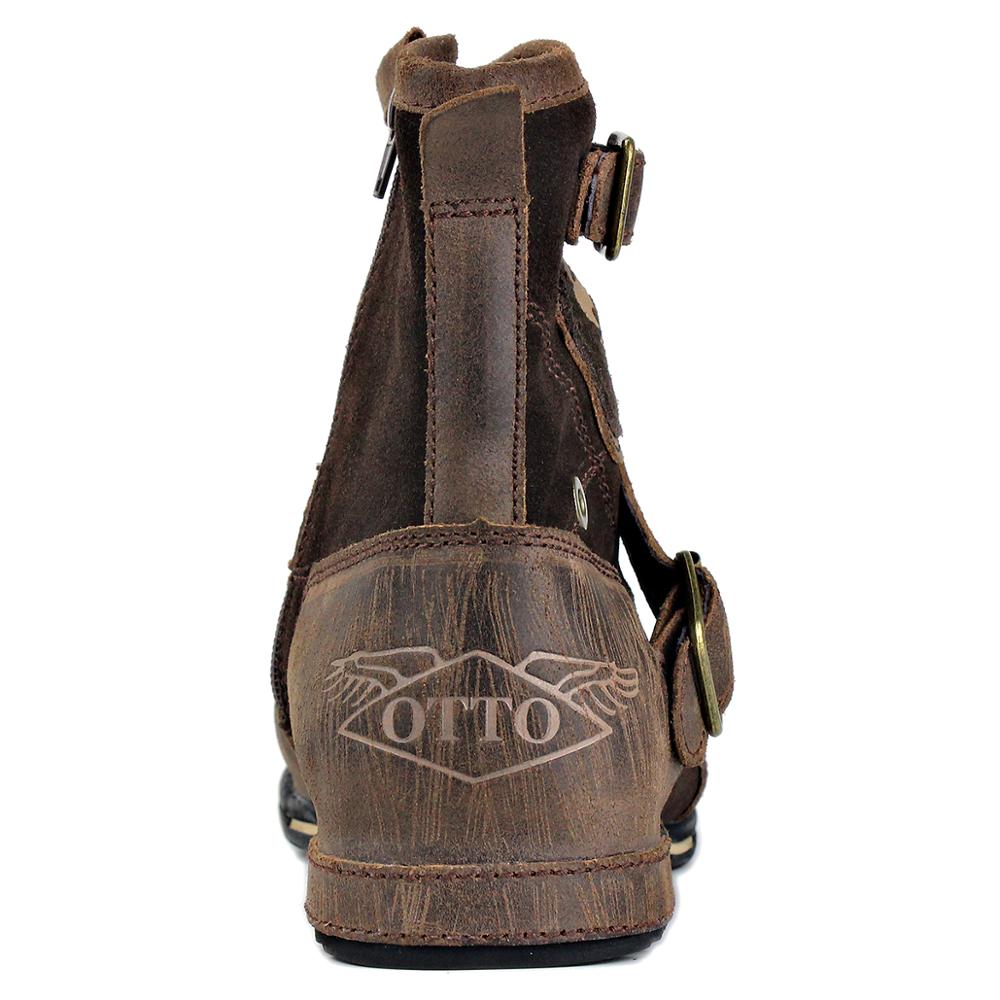 OSSTONE Leather Stitch-Detail Ankle Boots | Light Brown