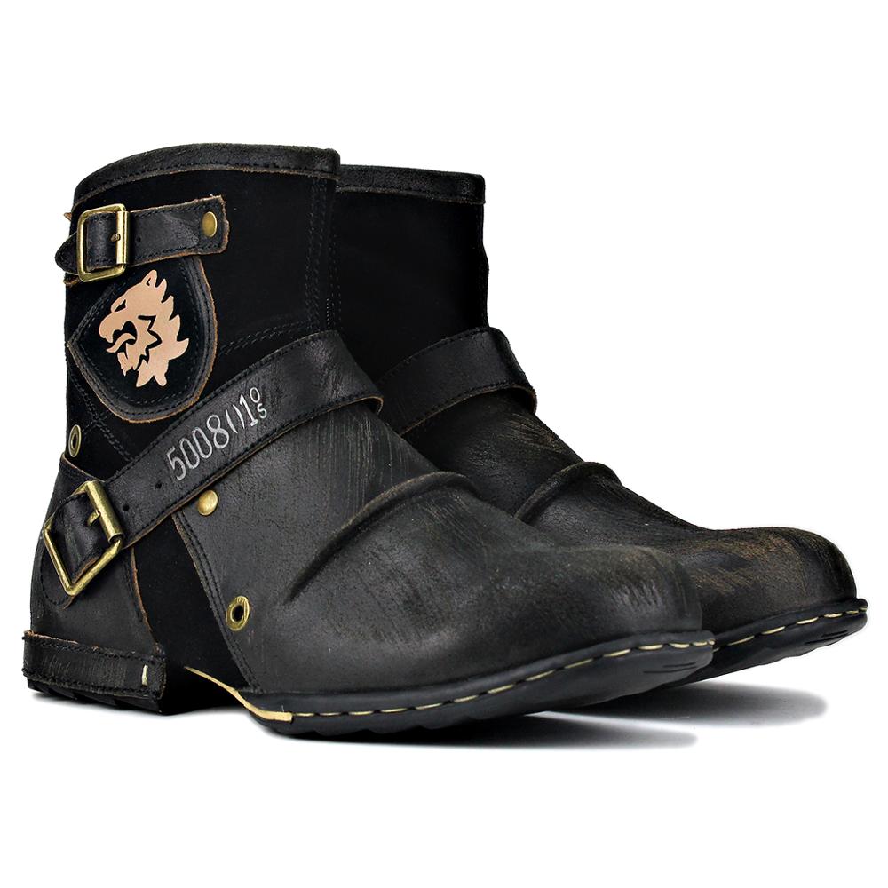 OSSTONE Leather Buckle Ankle Boots | Black