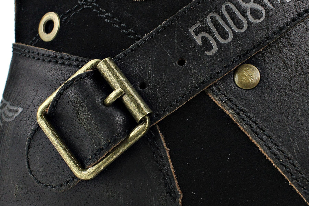 OSSTONE Leather Buckle Ankle Boots | Black