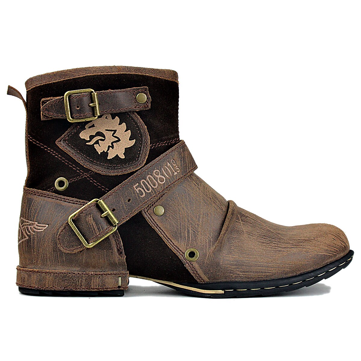 OSSTONE Leather Stitch-Detail Ankle Boots | Light Brown