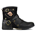 OSSTONE Leather Buckle Ankle Boots | Black