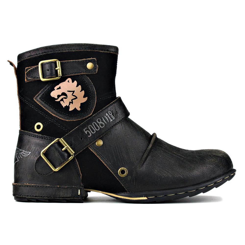 OSSTONE Leather Buckle Ankle Boots | Black