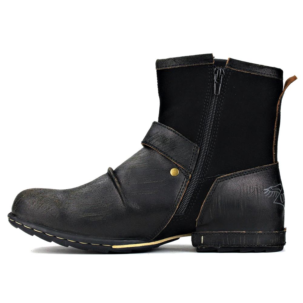 OSSTONE Leather Buckle Ankle Boots | Black