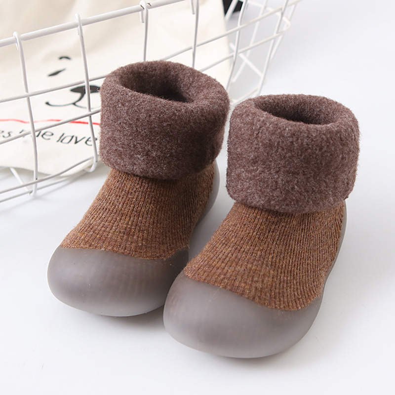 Ozznek Fleece-Lined Toddler Sock Shoes | Rubber Sole, Wide Toe Box | Winter Barefoot Shoes Ages 6M-2.5Y