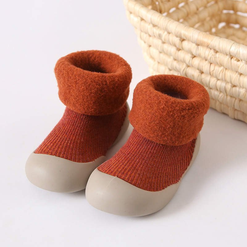 Ozznek Fleece-Lined Toddler Sock Shoes | Rubber Sole, Wide Toe Box | Winter Barefoot Shoes Ages 6M-2.5Y