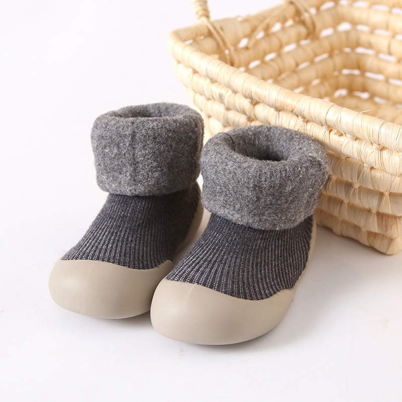 Ozznek Fleece-Lined Toddler Sock Shoes | Rubber Sole, Wide Toe Box | Winter Barefoot Shoes Ages 6M-2.5Y