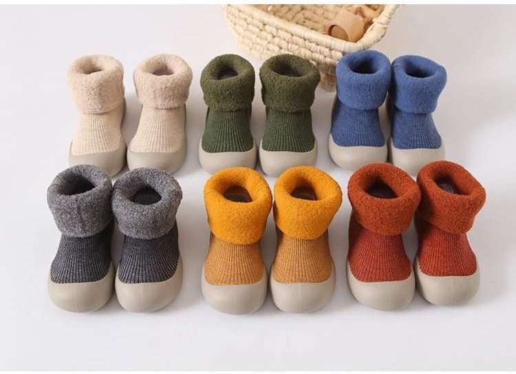 Ozznek Fleece-Lined Toddler Sock Shoes | Rubber Sole, Wide Toe Box | Winter Barefoot Shoes Ages 6M-2.5Y