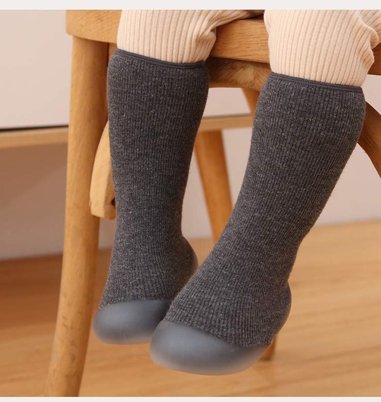 Ozznek Fleece-Lined Toddler Sock Shoes | Rubber Sole, Wide Toe Box | Winter Barefoot Shoes Ages 6M-2.5Y