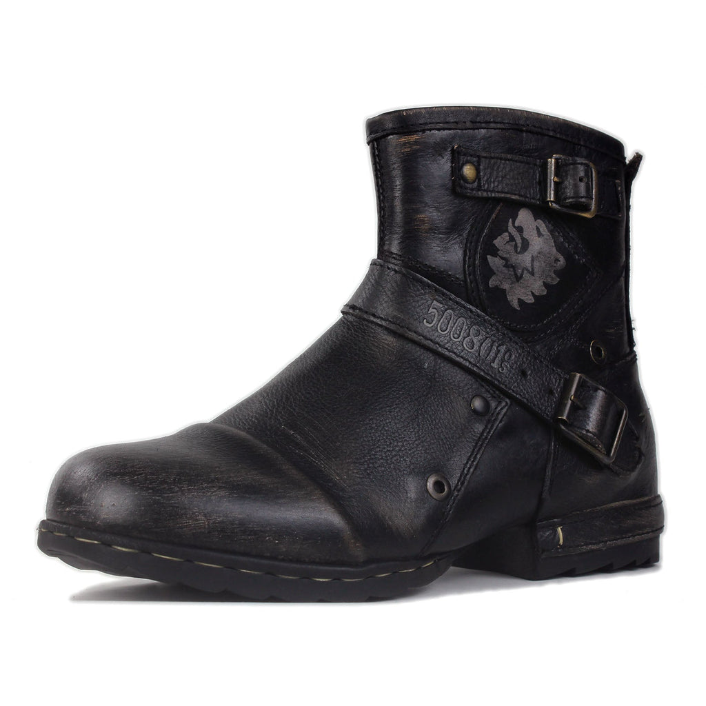 OSSTONE Vintage Leather Chukka Boots | Black, 5008-1-BS