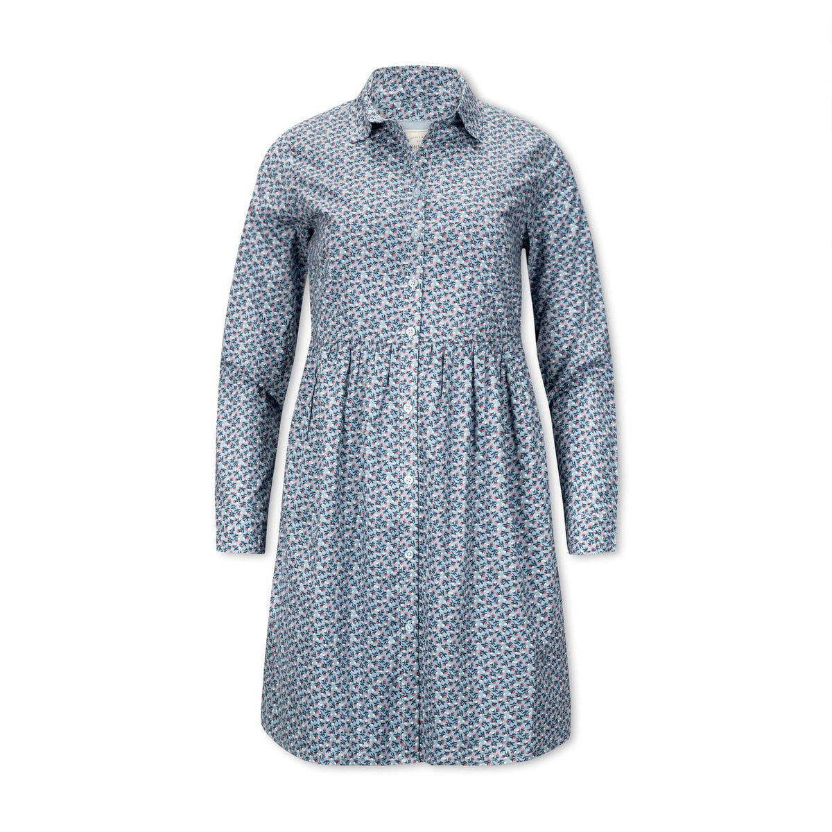 Women’s Organic Cotton Floral Shirt Dress – Blue