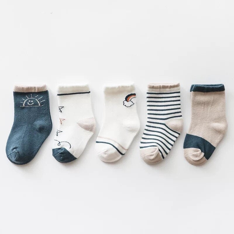 Sunset Rainbow Organic Cotton Kids Socks | 5-Pair Set for Toddlers Ages 2-5