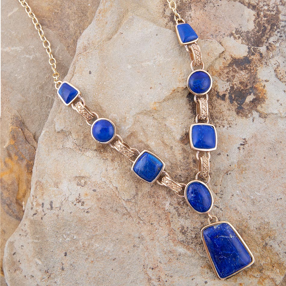 Royal Blue Lapis Golden Pendant Necklace