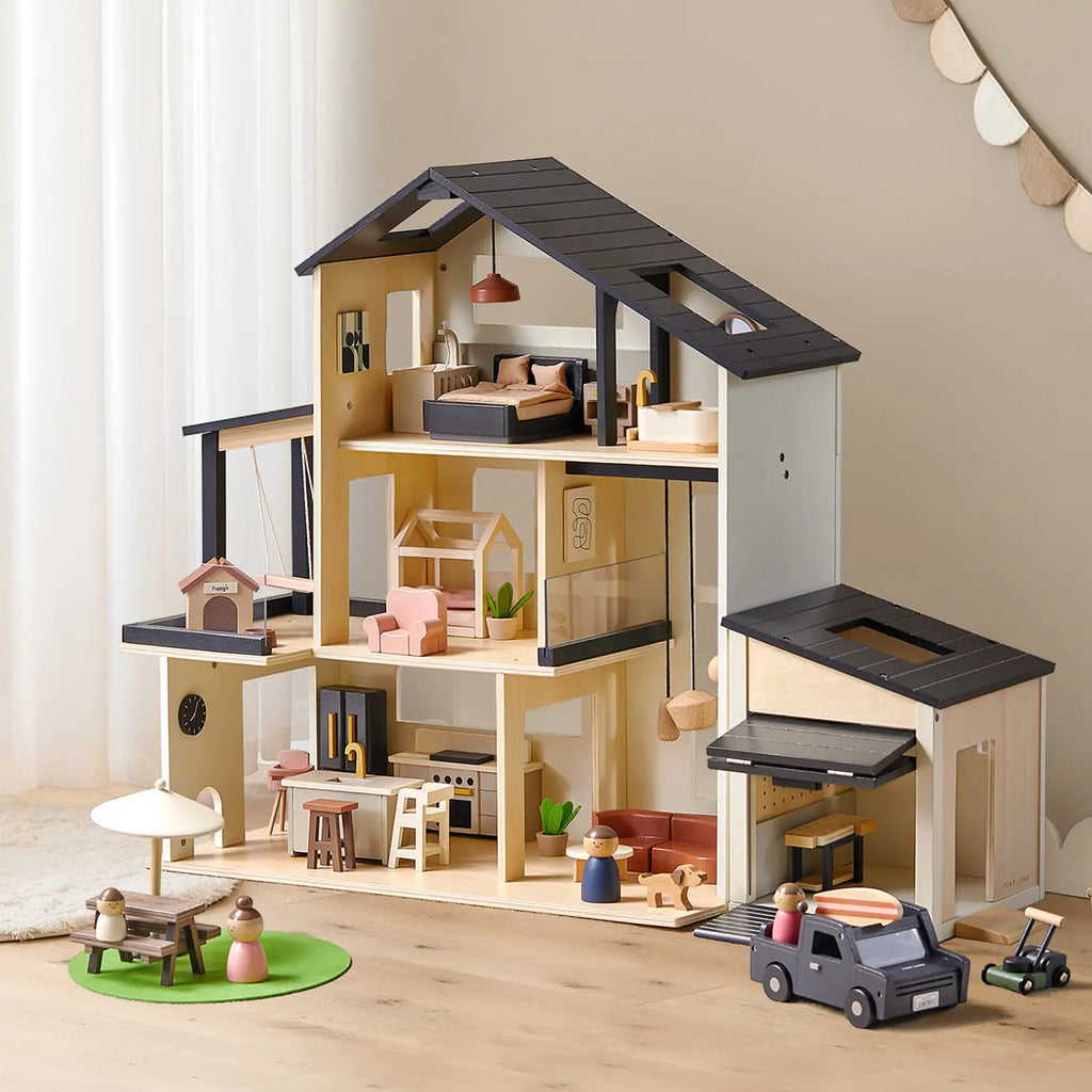 Tiny Land® Sweetwood Edge Black Dollhouse, Garage & Dolls Bundle
