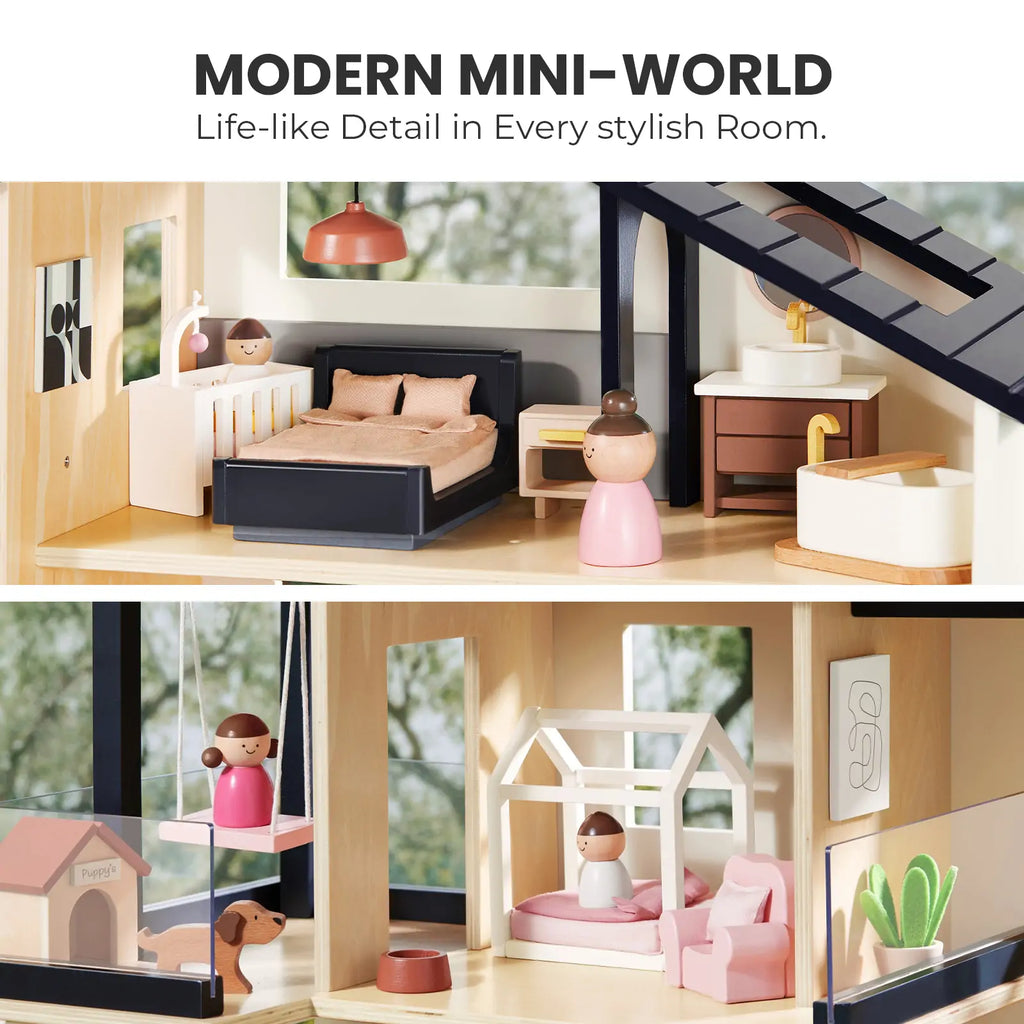 Tiny Land® Sweetwood Edge Black Dollhouse, Garage & Dolls Bundle