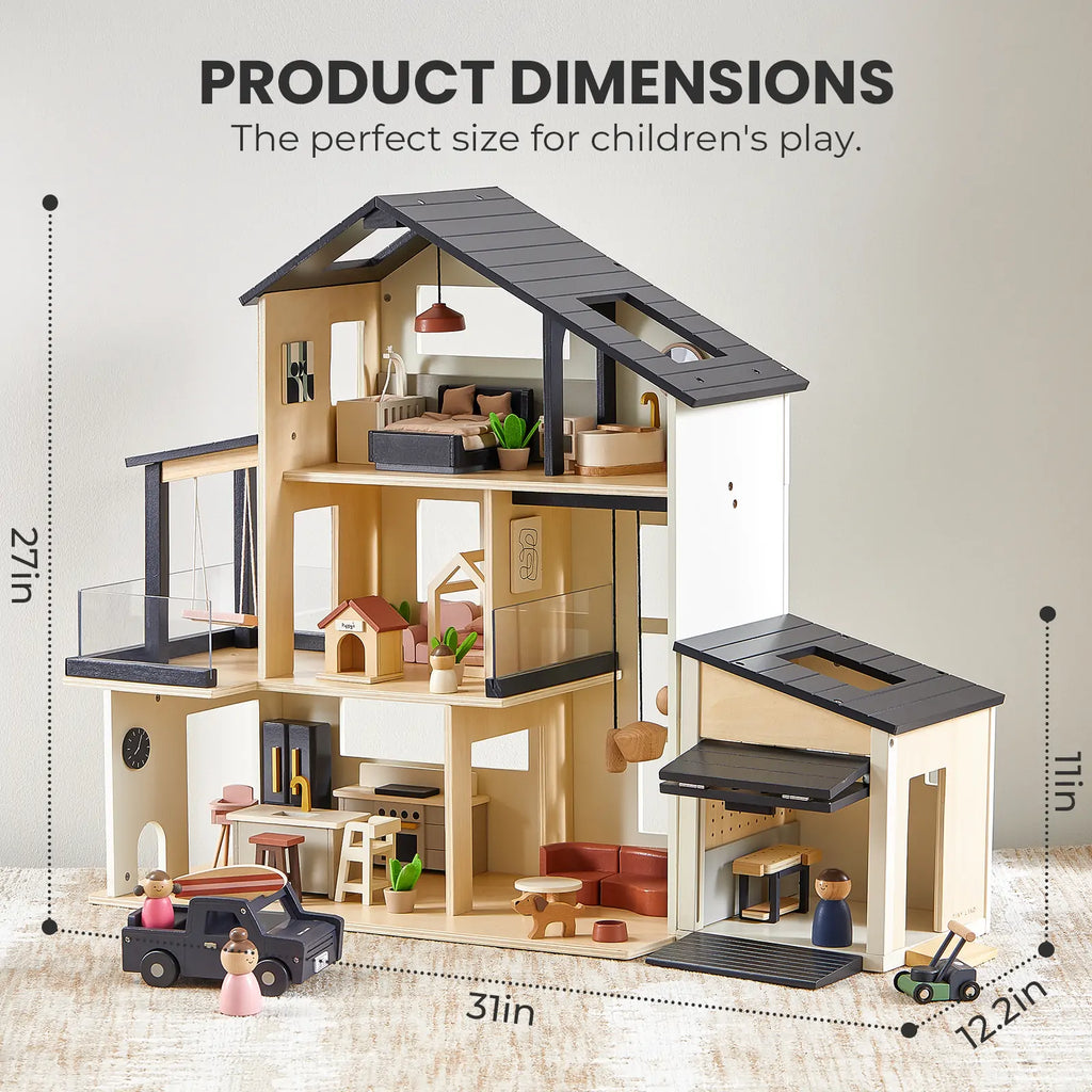 Tiny Land® Sweetwood Edge Black Dollhouse, Garage & Dolls Bundle