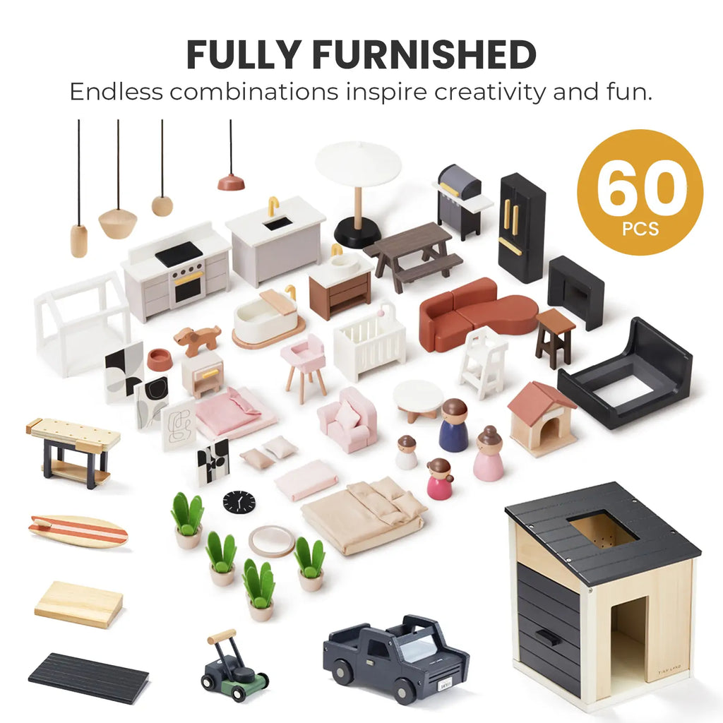 Tiny Land® Sweetwood Edge Black Dollhouse, Garage & Dolls Bundle
