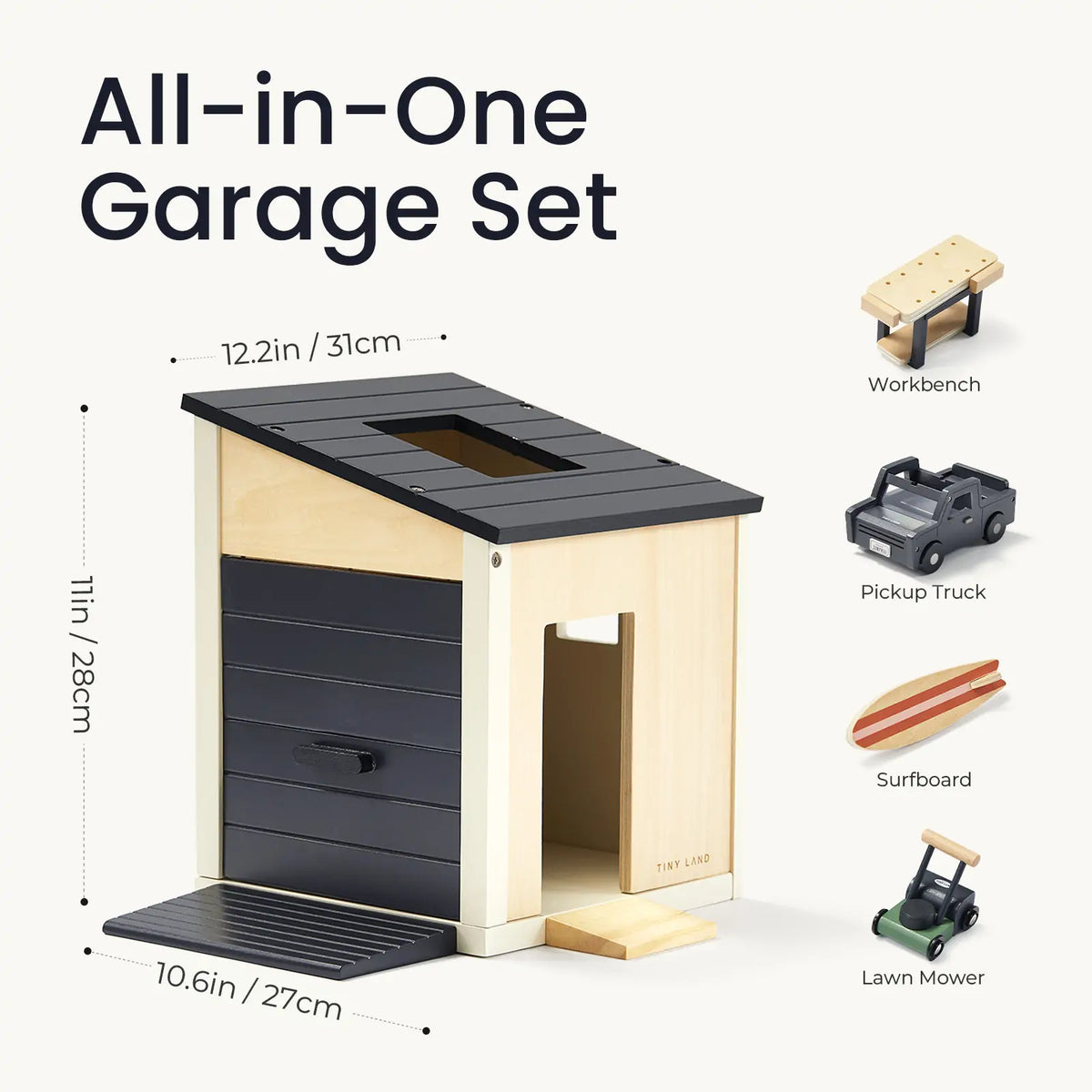 Tiny Land® Wooden Dollhouse Garage & Truck Set