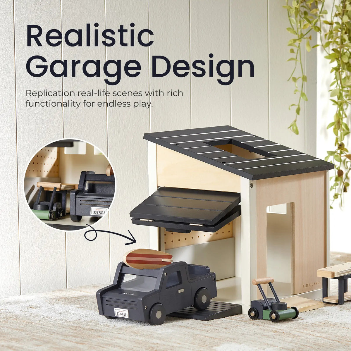 Tiny Land® Wooden Dollhouse Garage & Truck Set