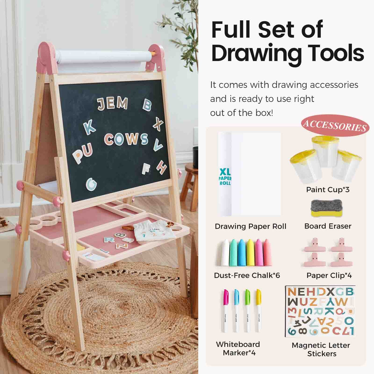 Tiny Land® Magnitales Art Easel & Paper Roll Bundle