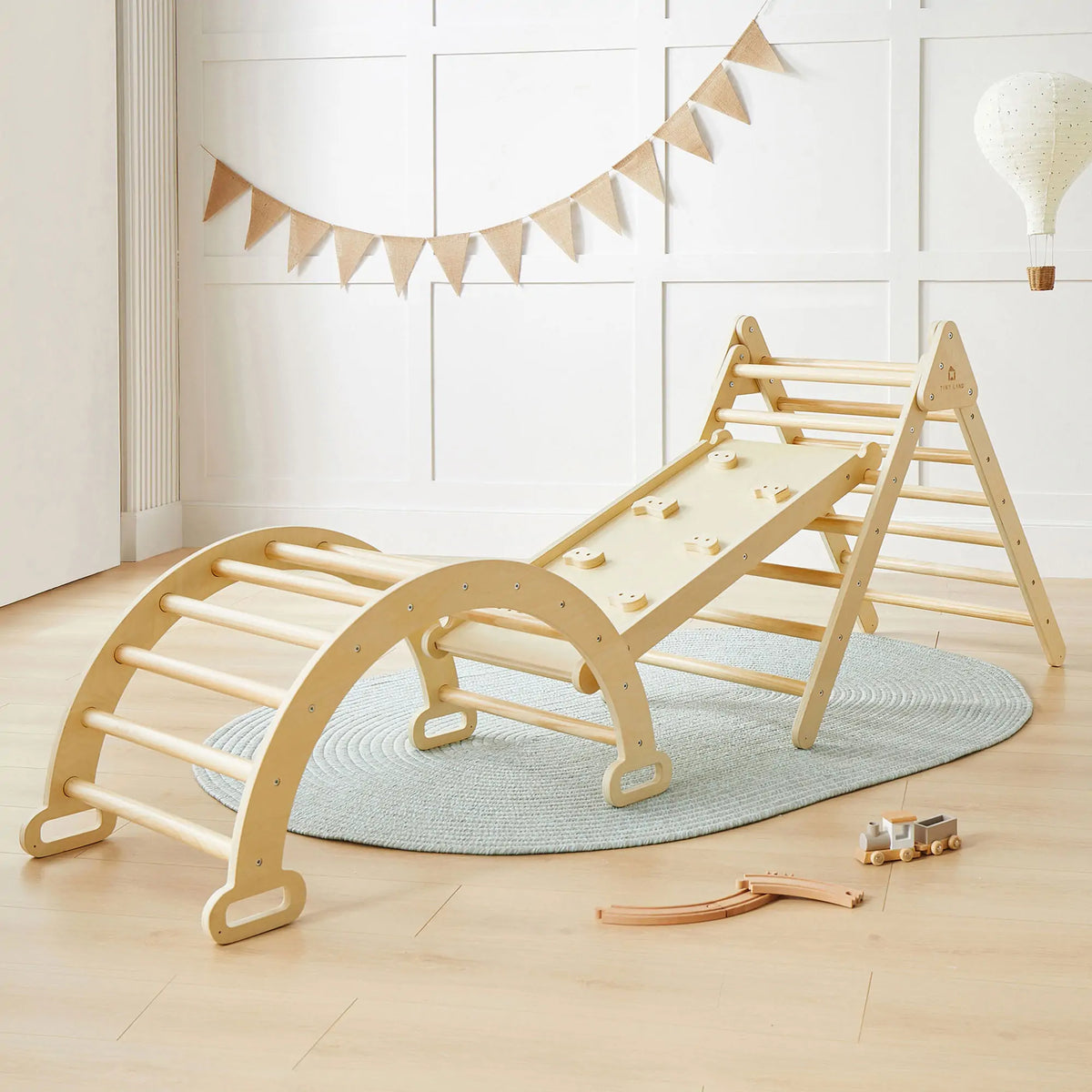 Tiny Land 7-in-1 Wooden Pikler Triangle Climbing Set
