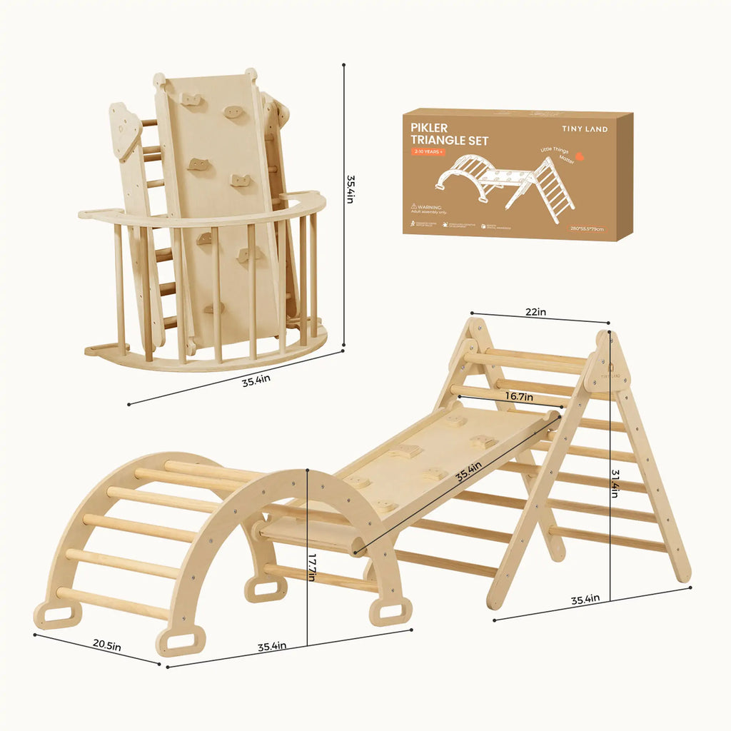 Tiny Land 7-in-1 Wooden Pikler Triangle Climbing Set