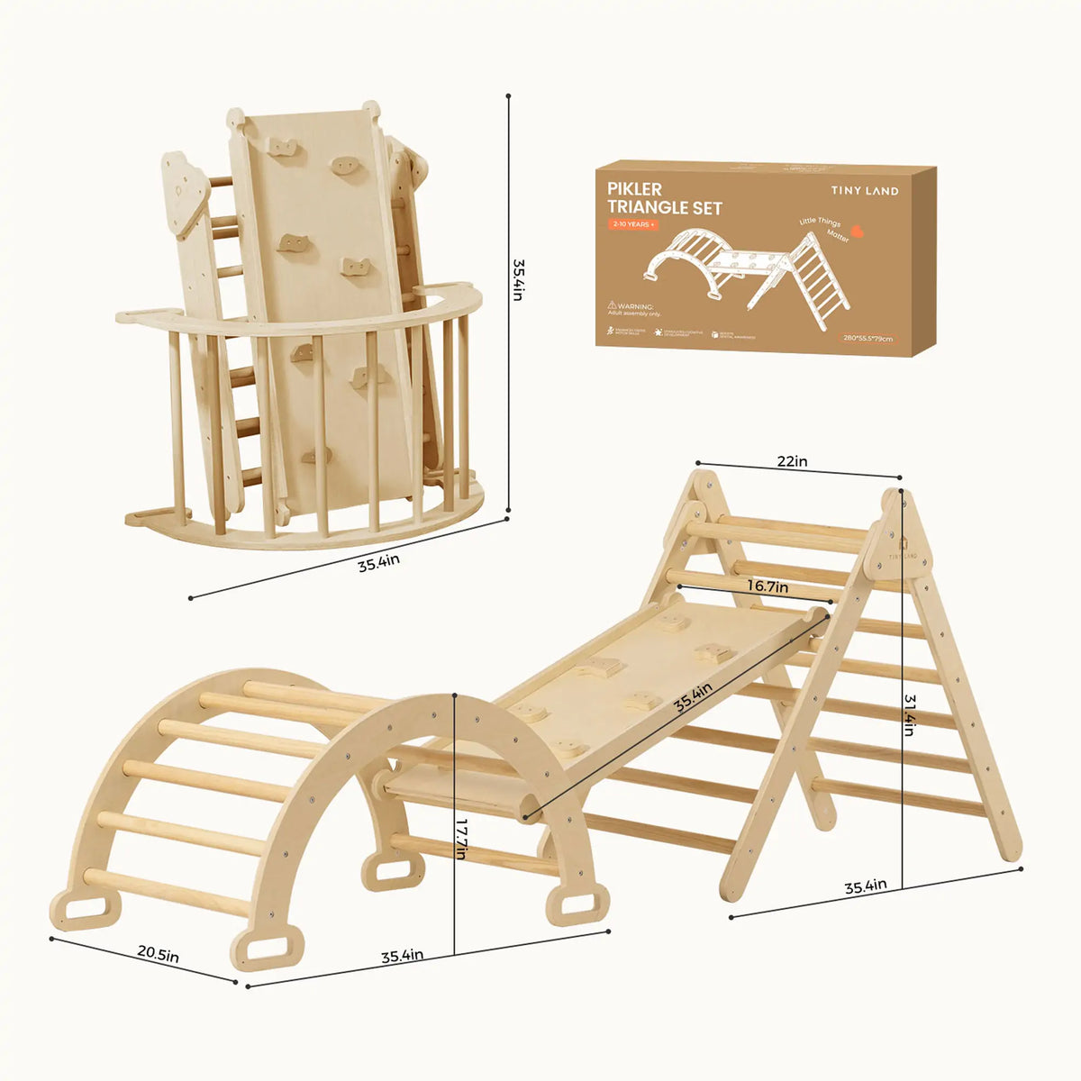 Tiny Land 7-in-1 Wooden Pikler Triangle Climbing Set