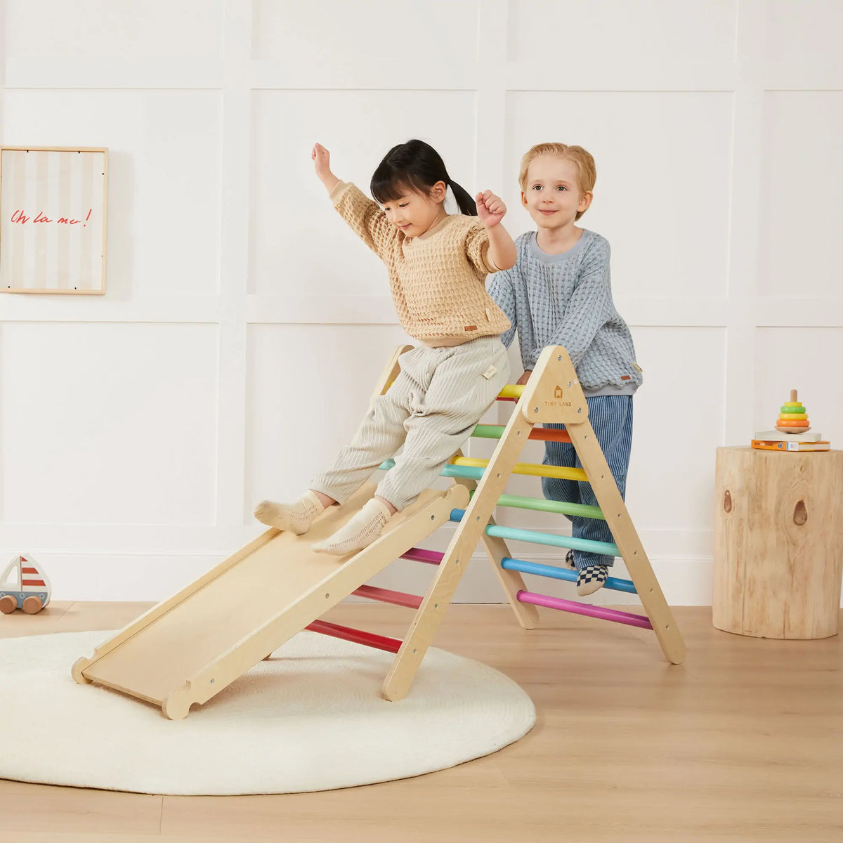 Tiny Land 7-in-1 Wooden Pikler Triangle Climbing Set