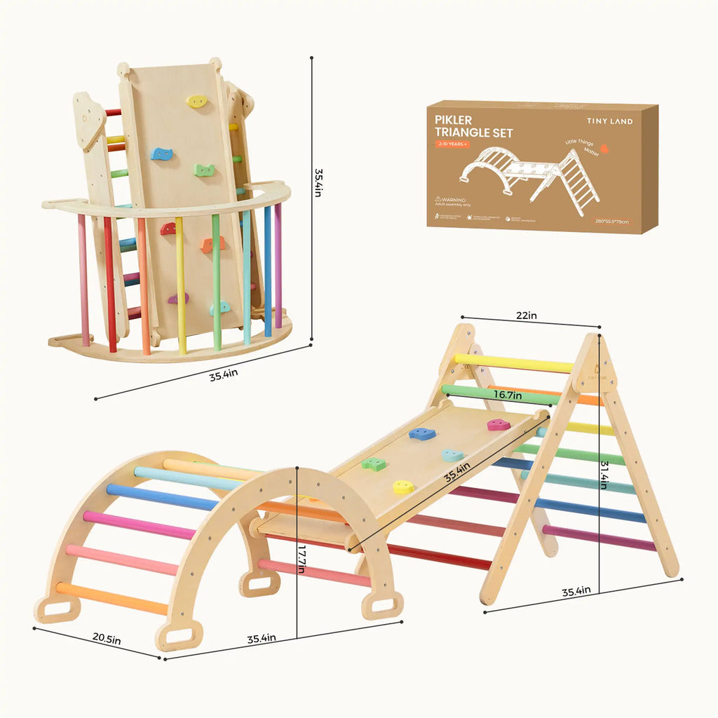 Tiny Land 7-in-1 Wooden Pikler Triangle Climbing Set