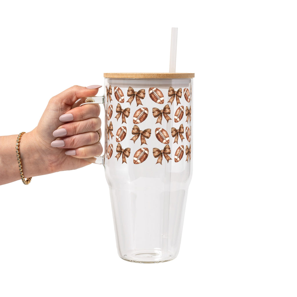 Footballs & Bows Glass Cups