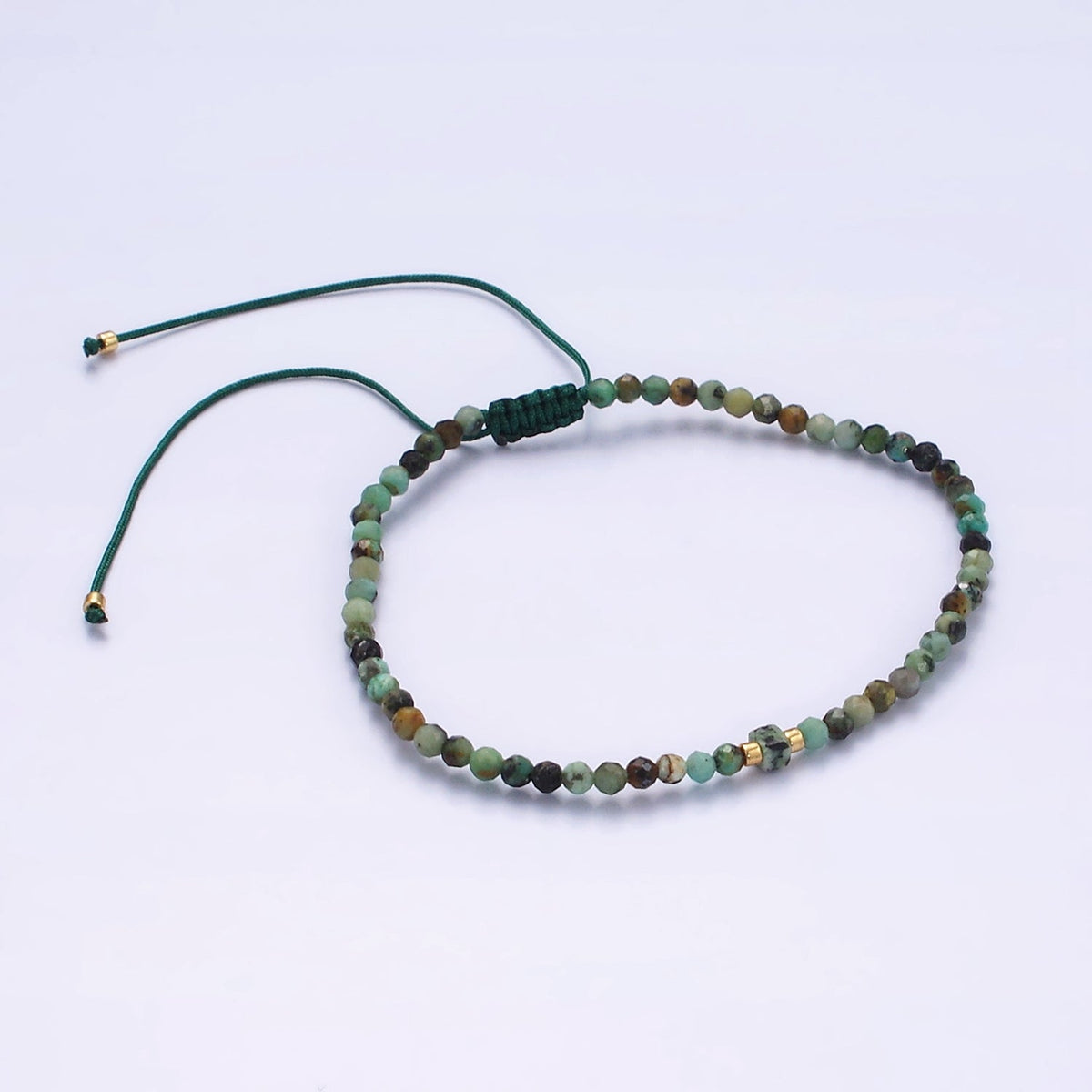 14K Gold Filled Green Moss Agate Multifaceted Rope Adjustable Friendship Bracelet | WA-02174 ~ WA-02176